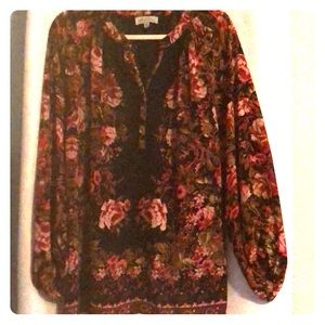 Black floral blouse w/gold detail buttons